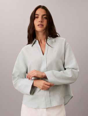 Linen Blend Classic Shirt, Pale Meadow