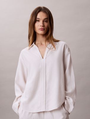Linen Blend Classic Shirt, White Sand