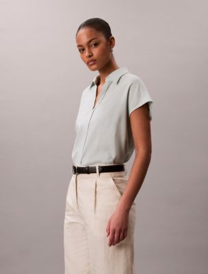 Женские рубашки Calvin Klein Linen Blend Short Sleeve Classic Shirt — фото 2