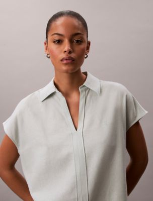 Женские рубашки Calvin Klein Linen Blend Short Sleeve Classic Shirt — фото 3