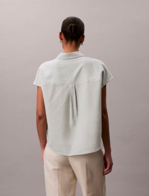 Женские рубашки Calvin Klein Linen Blend Short Sleeve Classic Shirt — фото 4