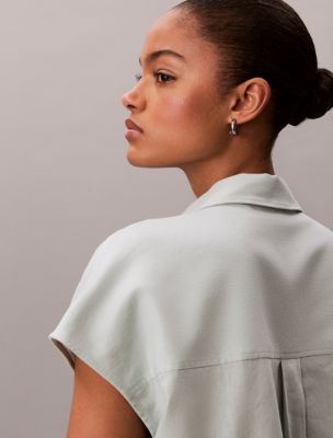 Женские рубашки Calvin Klein Linen Blend Short Sleeve Classic Shirt — фото 5