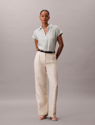 Женские рубашки Calvin Klein Linen Blend Short Sleeve Classic Shirt — фото 6