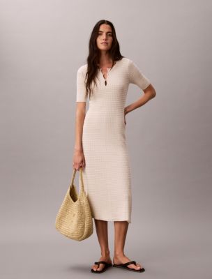 Cotton Rayon Stripe Midi Dress, Pear Sorbet