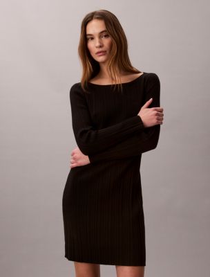 Calvin Klein Women's Long Sleeve Rib Mini Dress in Black | Size: XL 100% Cotton