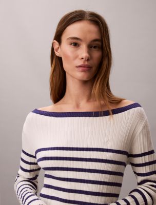 calvin klein striped dress long sleeve Calvin Klein Stripe Long Sleeve Rib Mini Dress in Pink