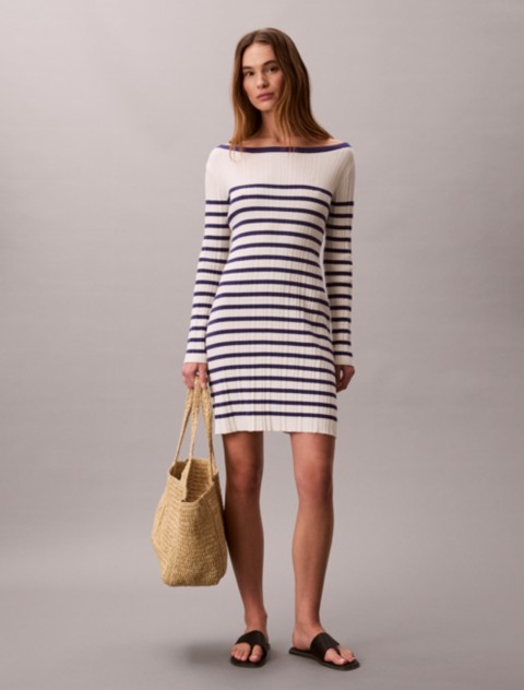 Женские платья Calvin Klein Stripe Long Sleeve Rib Mini Dress