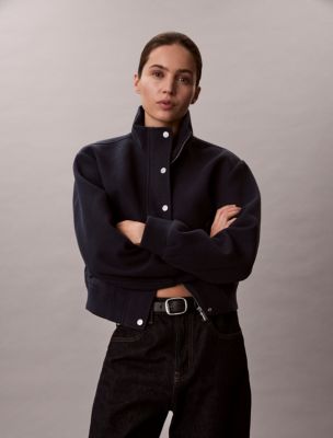 Stand Collar Bomber Jacket, Blue Nights