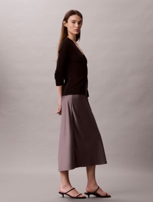 Женская юбка Calvin Klein Satin Midi, цвет: Вишнёвый серо-коричневый — фото 4