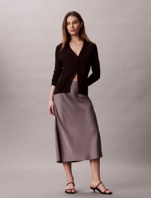 Satin Midi Skirt, Cherry Taupe
