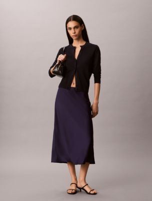 Satin Midi Skirt, Evening Blue