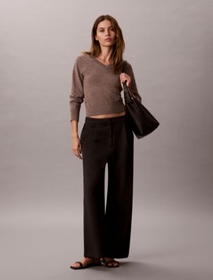 Ponte Wide Leg Pants, Black