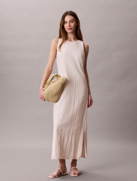 Calvin Klein Textured Stripe Sheer Maxi Dress