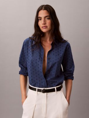 Broderie Anglaise Button-Down Shirt, Dark Denim