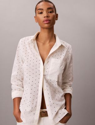 Женские рубашки Calvin Klein Broderie Anglaise Button-Down Shirt — фото 5