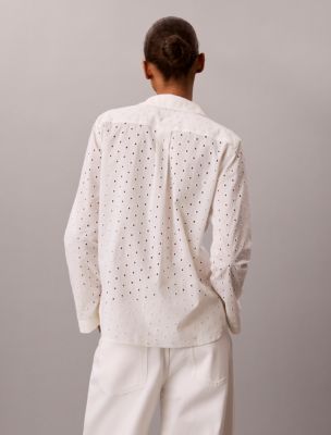 Женские рубашки Calvin Klein Broderie Anglaise Button-Down Shirt — фото 6