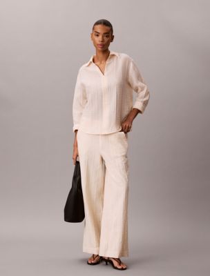Женские рубашки Calvin Klein Textured Stripe Sheer Button-Down Shirt — фото 2
