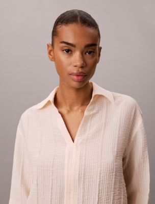 Женские рубашки Calvin Klein Textured Stripe Sheer Button-Down Shirt — фото 3