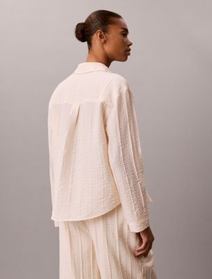 Женские рубашки Calvin Klein Textured Stripe Sheer Button-Down Shirt — фото 4