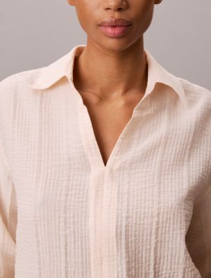 Женские рубашки Calvin Klein Textured Stripe Sheer Button-Down Shirt — фото 5