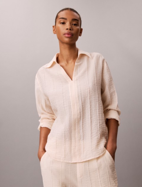 Женские рубашки Calvin Klein Textured Stripe Sheer Button-Down Shirt