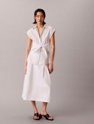 Женские рубашки Calvin Klein Cotton Poplin Tie Button-Down Shirt — фото 2