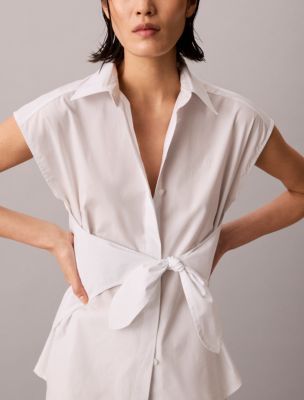 Женские рубашки Calvin Klein Cotton Poplin Tie Button-Down Shirt — фото 3