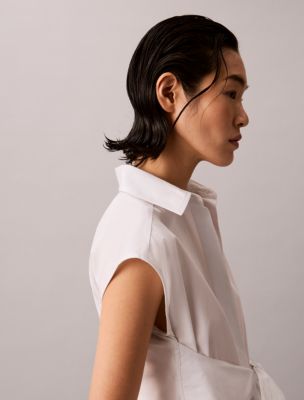 Женские рубашки Calvin Klein Cotton Poplin Tie Button-Down Shirt — фото 4