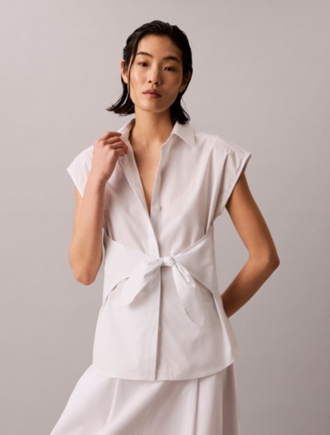Женские рубашки Calvin Klein Cotton Poplin Tie Button-Down Shirt