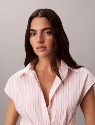 Женские рубашки Calvin Klein Cotton Poplin Stripe Tie Button-Down Shirt — фото 3