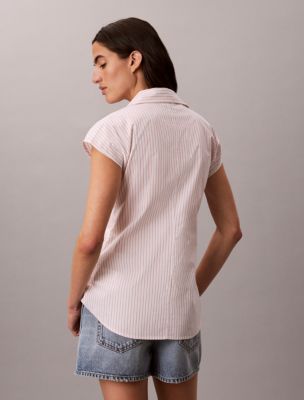 Женские рубашки Calvin Klein Cotton Poplin Stripe Tie Button-Down Shirt — фото 4