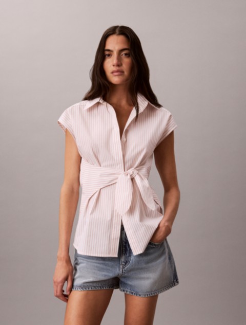 Женские рубашки Calvin Klein Cotton Poplin Stripe Tie Button-Down Shirt