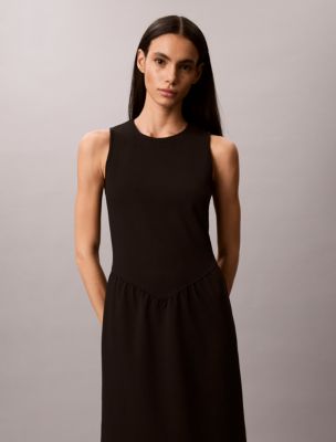 calvin klein black cocktail dress Calvin Klein Black Sleeveless Sheath Dress with Textured Neckline  SilkRoll