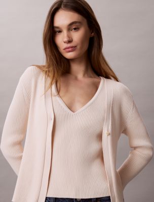 Женские комплекты Calvin Klein Cotton Rib Cardigan and Tank Set, цвет: Жемчужный — фото 4