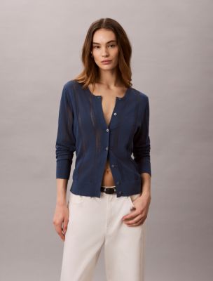Linen Blend Cardigan, Dark Denim