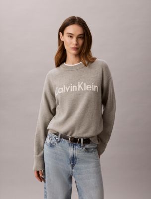 Logo Graphic Relaxed Sweater, Grey Heather