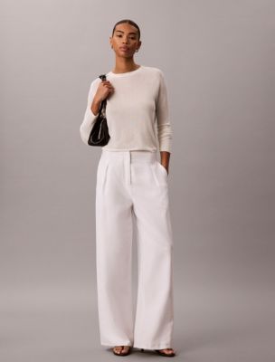 Textured Soft Tailored Pants, Bright White