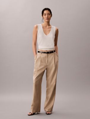 Linen Blend Wide Leg Pants, Brown Incense