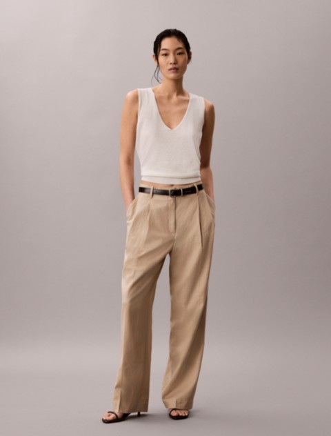 Женские брюки Calvin Klein Linen Blend Tailored Wide Leg Pants