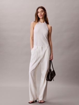 Linen Blend Wide Leg Pants, Tofu
