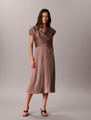 Hammered Satin Midi Dress, Iron