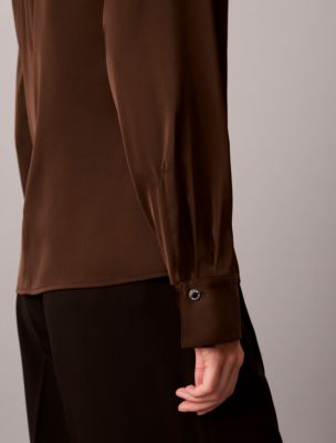 Женский топ Calvin Klein Satin Asymmetrical Long Sleeve Top, цвет: Коричневый — фото 3