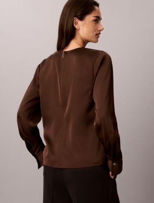 Женский топ Calvin Klein Satin Asymmetrical Long Sleeve Top, цвет: Коричневый — фото 4