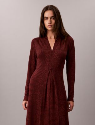 Женское платье Calvin Klein Gathered Crepe Jersey Dress, цвет: Бордовый бархатный — фото 2