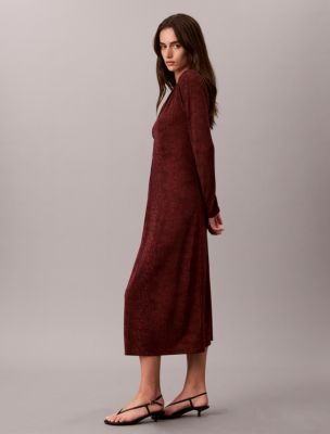 Женское платье Calvin Klein Gathered Crepe Jersey Dress, цвет: Бордовый бархатный — фото 3