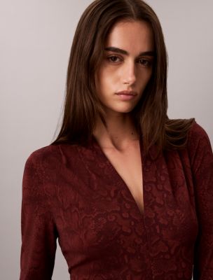 Женское платье Calvin Klein Gathered Crepe Jersey Dress, цвет: Бордовый бархатный — фото 4