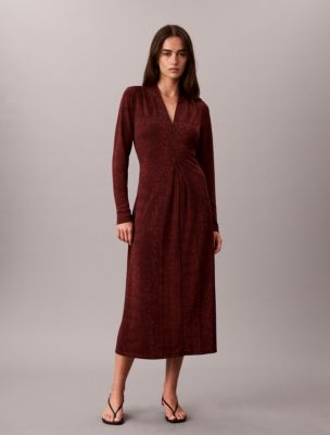 Gathered Crepe Jersey Dress, Burgundy Velvet