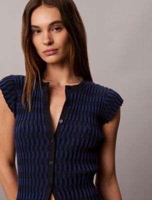 Женский кардиган Calvin Klein Tech Knit Checkered Rib, цвет: Синий — фото 3