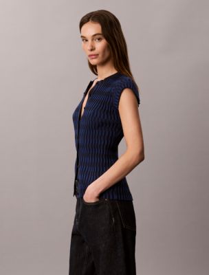 Женский кардиган Calvin Klein Tech Knit Checkered Rib, цвет: Синий — фото 4