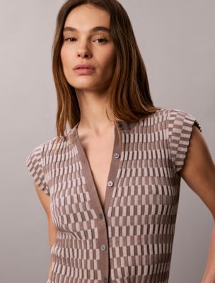 Tech Knit Checkered Rib Cardigan, Ashes Of Roses